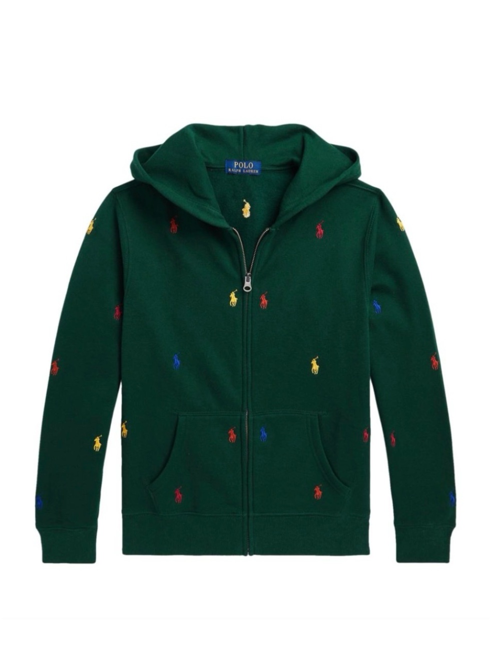 Polo by Ralph Lauren Kids Green full Zip-Up Hoodie with Multi Pony Embroidery